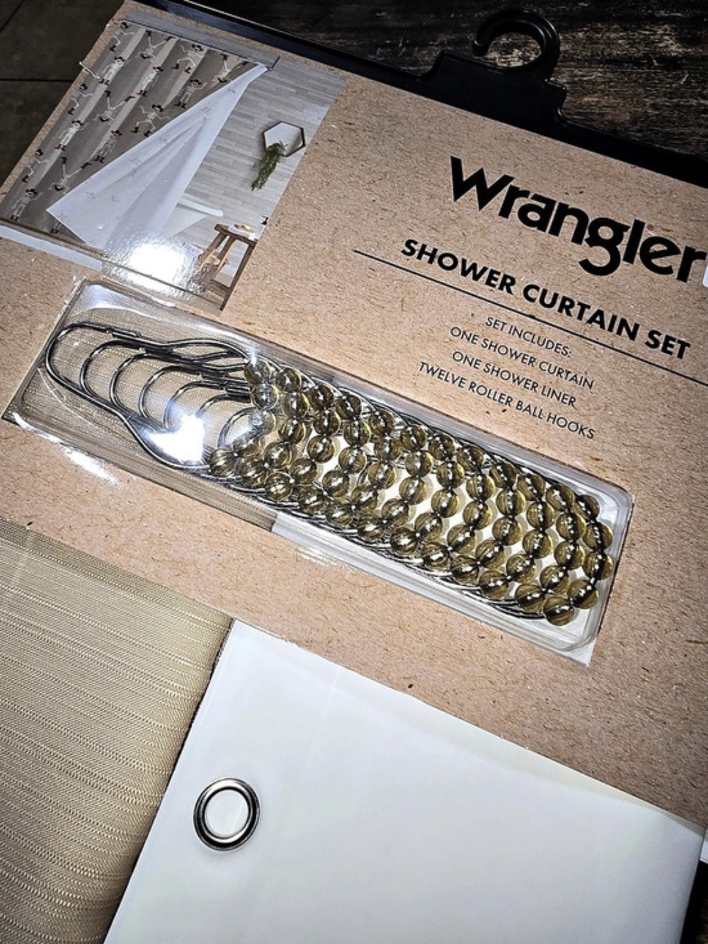 Wrangler Skeleton Cowboy Shower Curtain Set White & Tan NWT